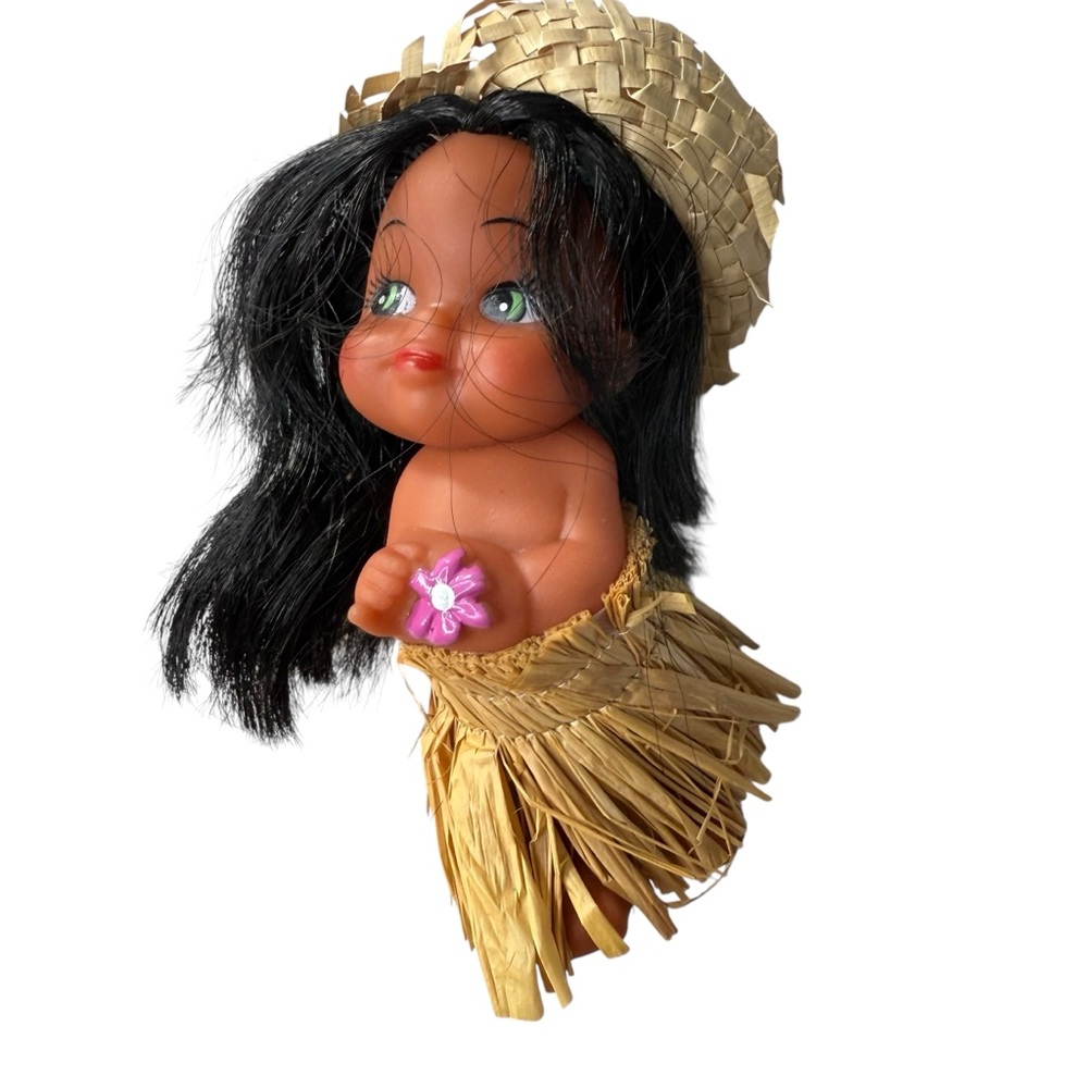 Vintage Hula Girl Dashboard Doll Hawaiian Souvenir Grass Skirt‎ Hong Kong 5.5"